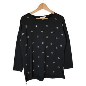 CJ Banks Shirt Women’s Size 0X Long Sleeve Top Black with Rhinestones Plus Size